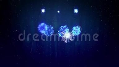 新年前夜，在冬天的夜空上用激光表演美丽的烟花。 丰富的烟花作为节日背景的新